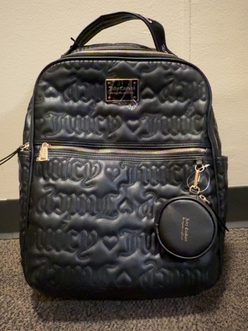 Juicy Couture Black Quilted Backpack with Coin Pouch
